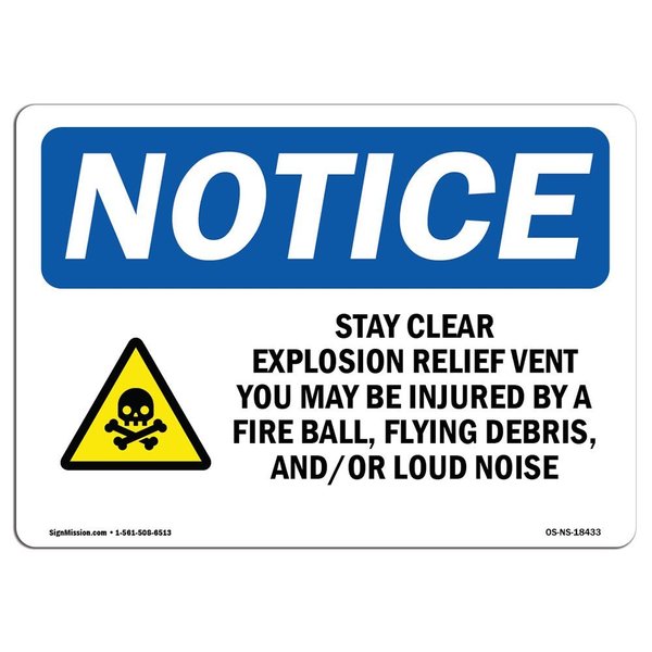 Signmission OSHA Notice Sign, 5" Height, 7" Width, Stay Clear Explosion Relief Sign With Symbol, Landscape OS-NS-D-57-L-18433